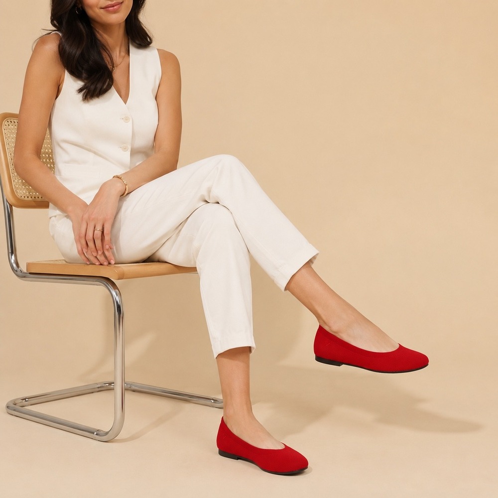 VIVAIA‎ Claire Round Toe Ballet Flats Red Women's Knit Comfort  EU/39.5 US/8.5